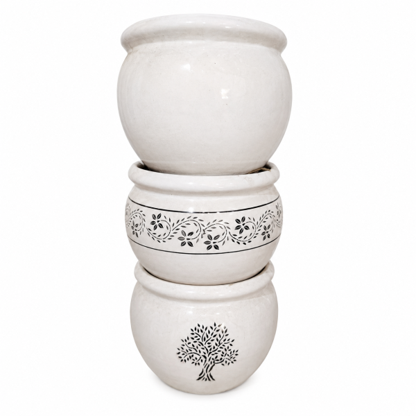 Classic White Round Ceramic Pot with Tray