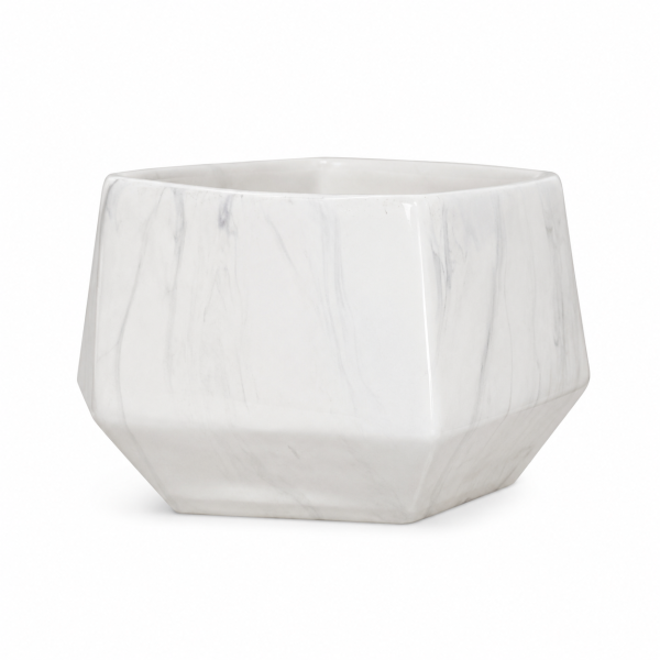White Marble Geometric Ceramic Planter